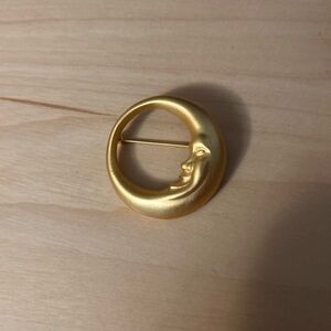 Matte Gold-Tone Crescent Moon Brooch